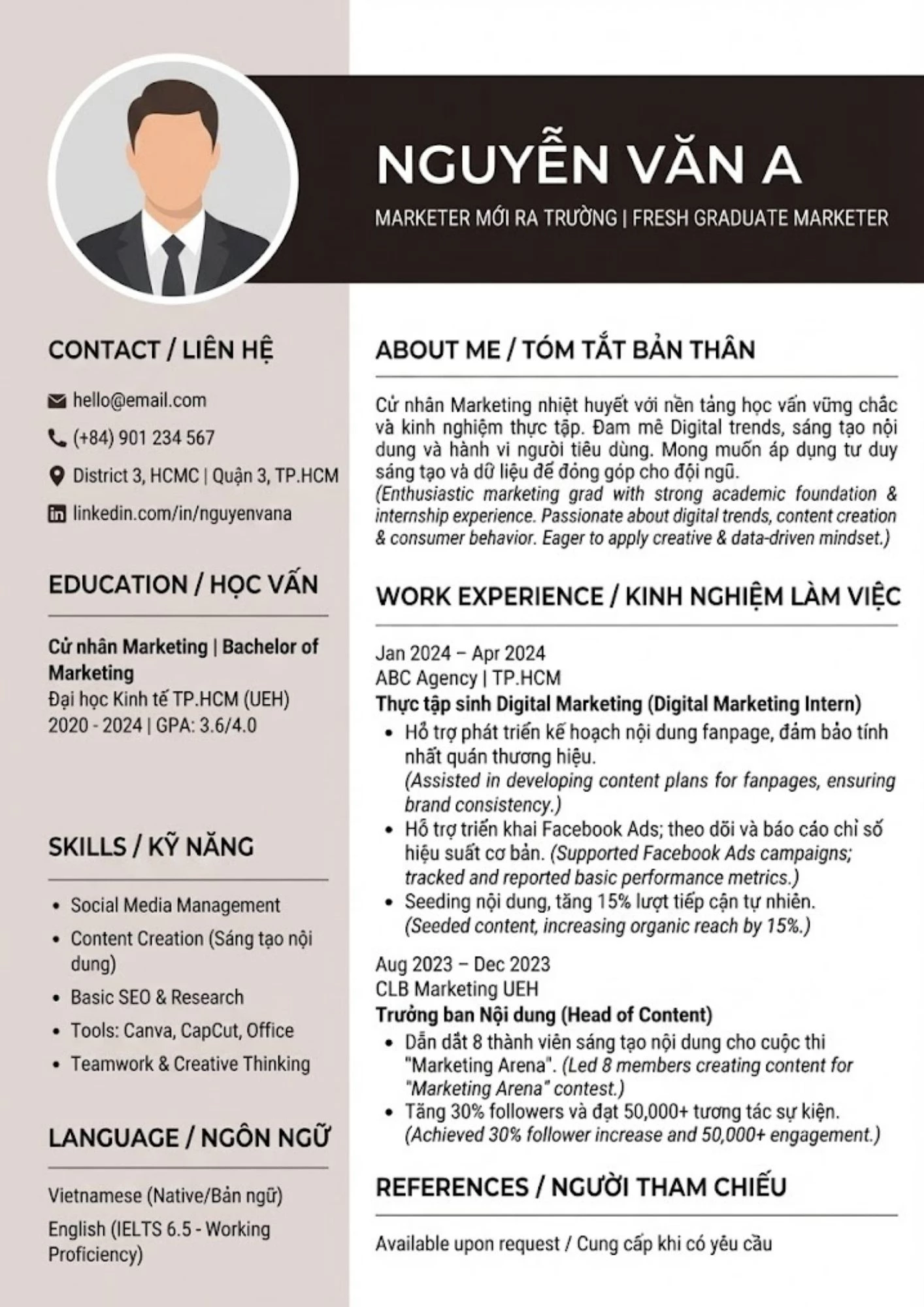 Mẫu CV song ngữ cho fresher/intern