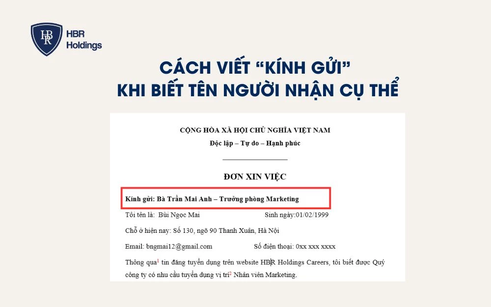 Mẫu viết khi bạn biết tên người nhận cụ thể