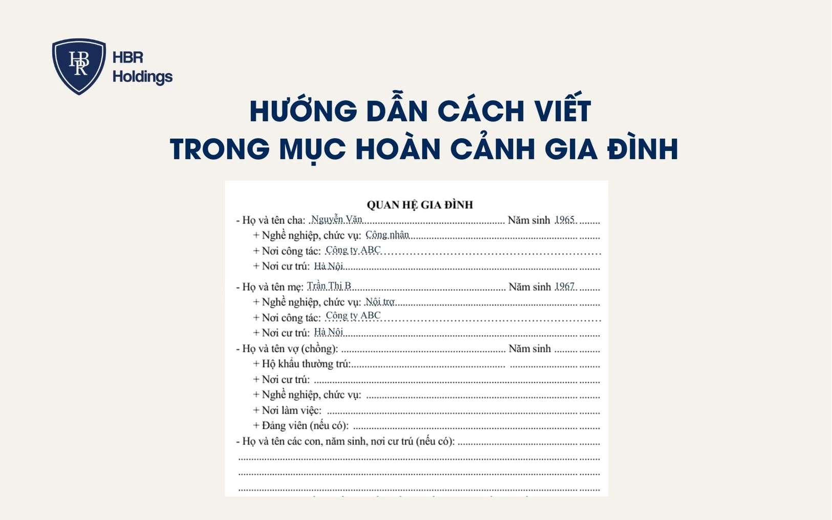 Mẫu viết trong mục quan hệ gia đình