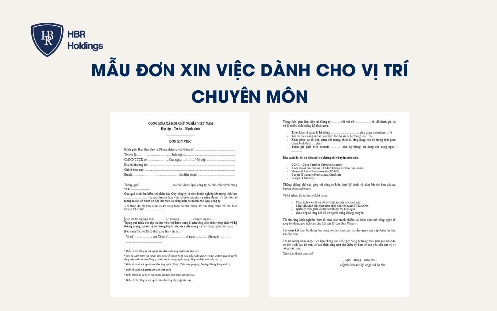 Mẫu cách ghi đơn xin việc dành cho vị trí chuyên