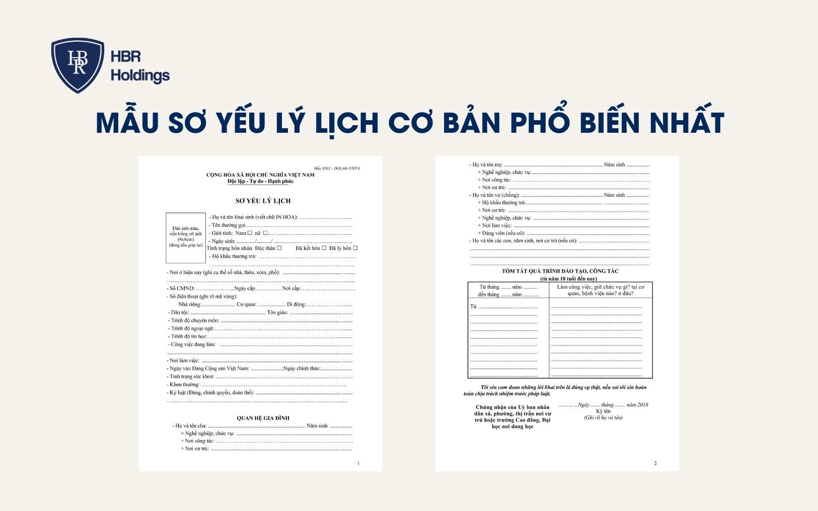 Mẫu sơ yếu lý lịch cơ bản phổ biến nhất