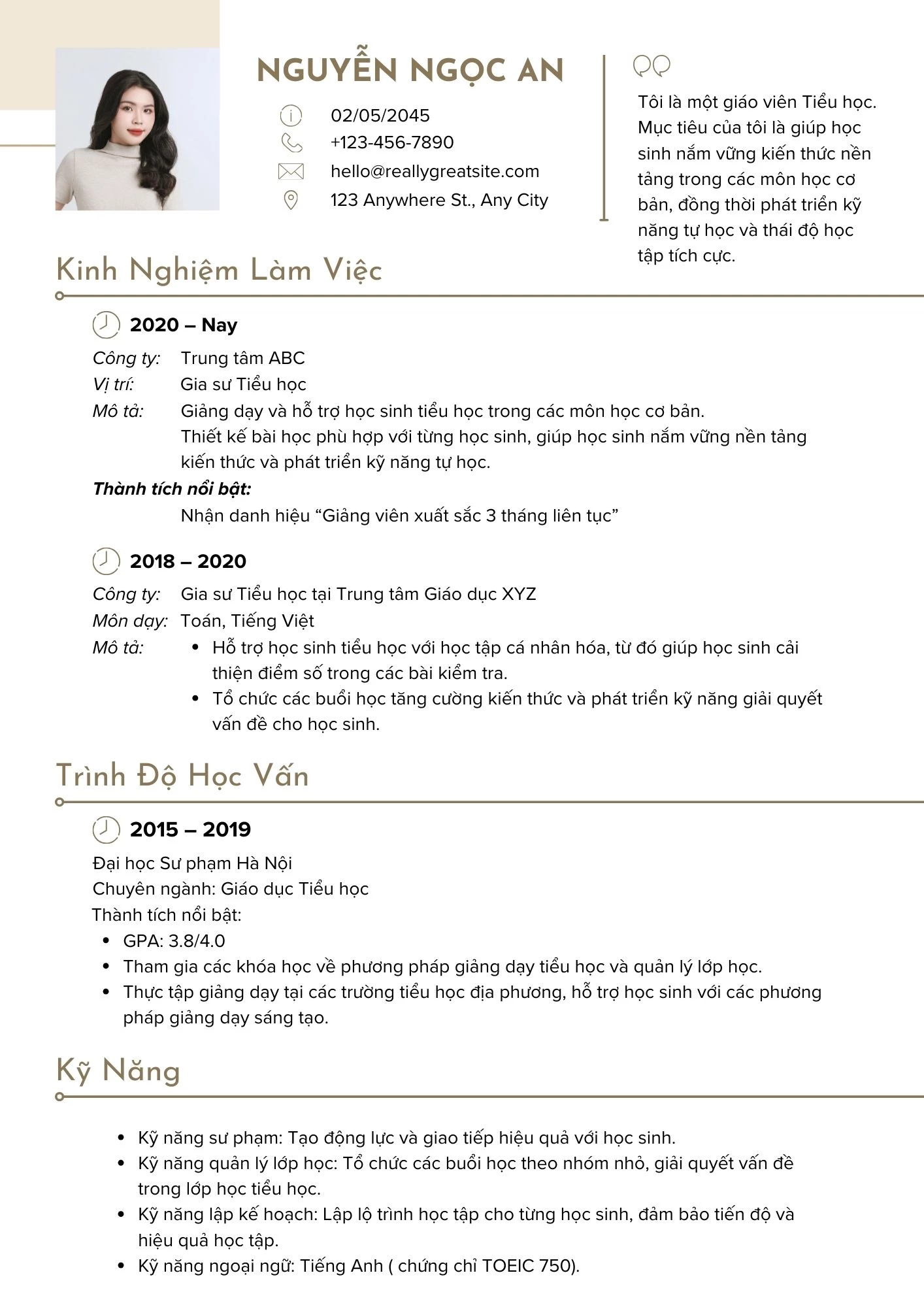 Mẫu CV sáng tạo dành cho giáo viên mầm non và tiểu học