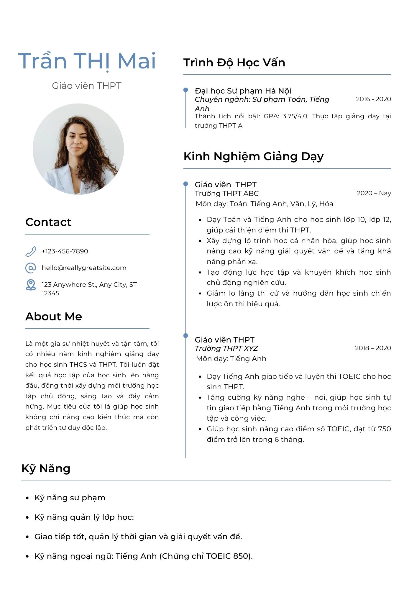 Mẫu CV truyền thống dành cho khối trường công lập