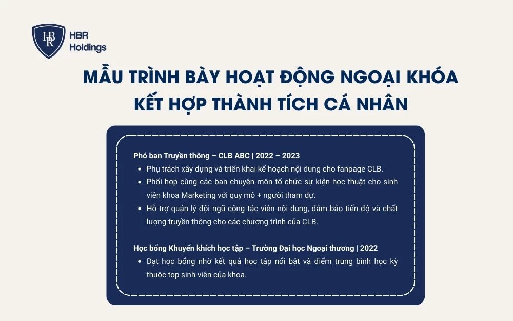 Mẫu trình bày Hoạt động ngoại khóa kết hợp Thành tích cá nhân
