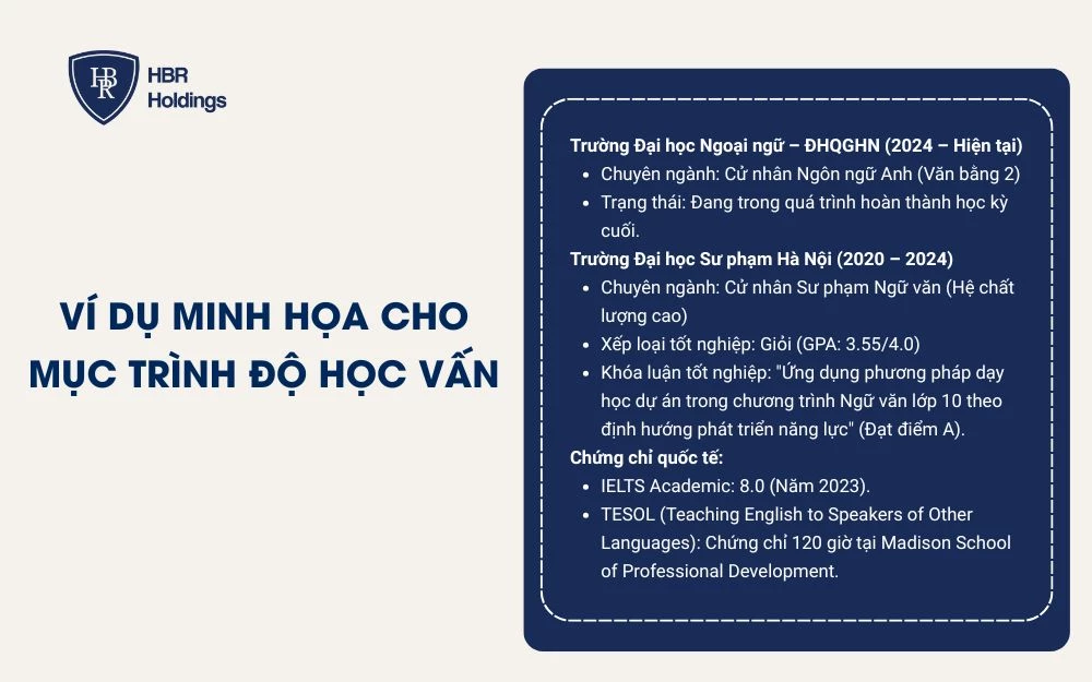 Ví dụ minh họa cho mục Trình độ học vấn