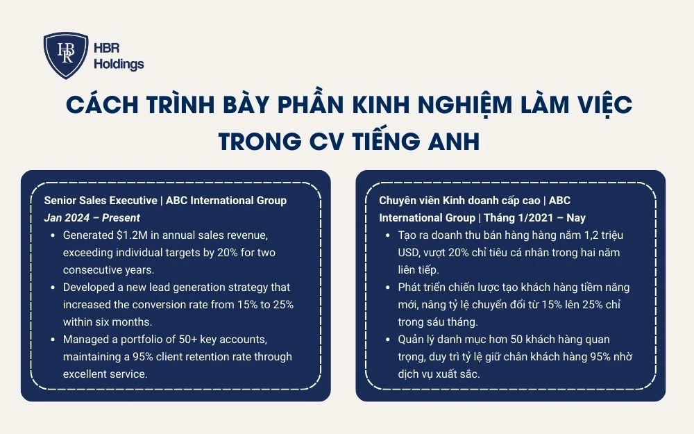 Cách trình bày phần kinh nghiệm làm việc trong CV tiếng Anh