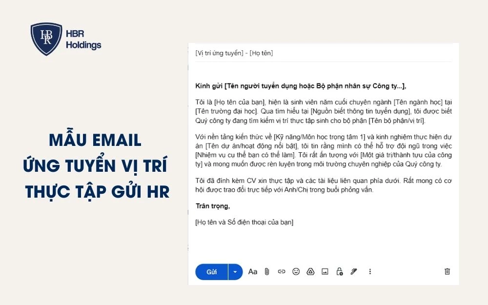 Mẫu email ứng tuyển vị trí thực tập gửi nhà tuyển dụng