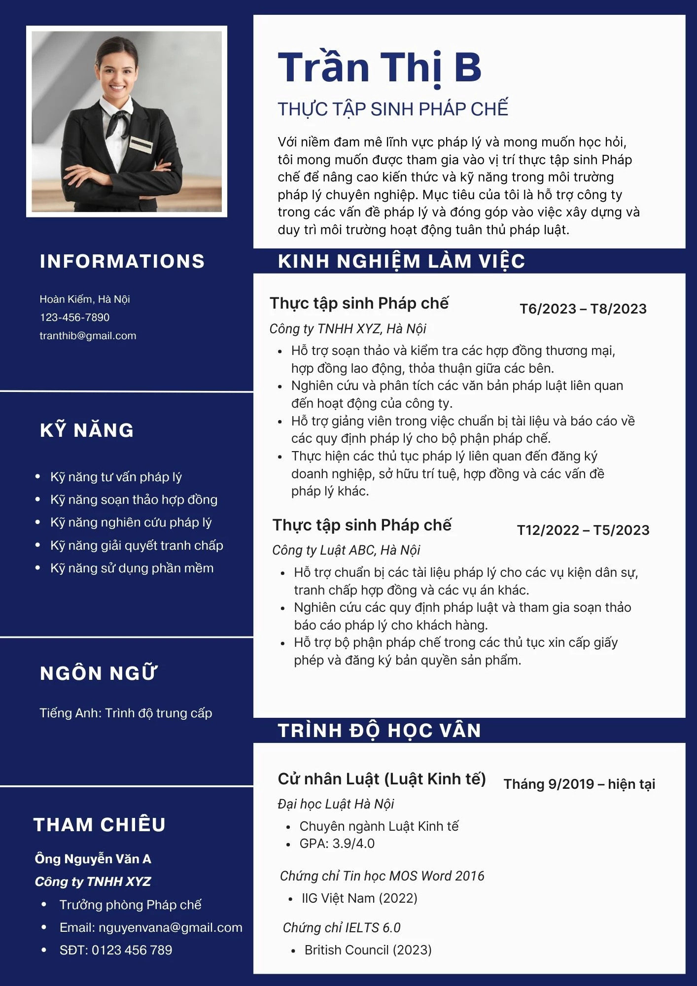 CV trình bày khả năng hỗ trợ soạn thảo hợp đồng