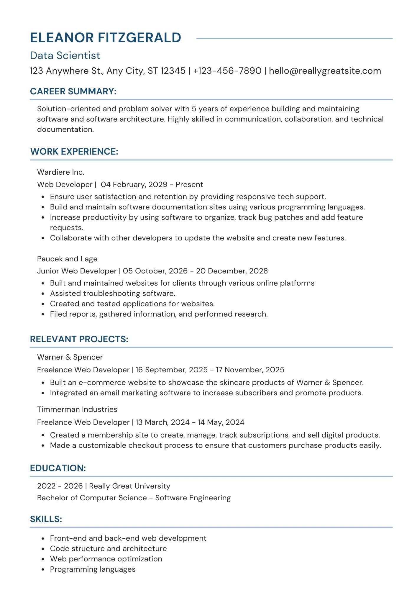 Mẫu CV chuẩn ATS dành cho ngành Công nghệ thông tin