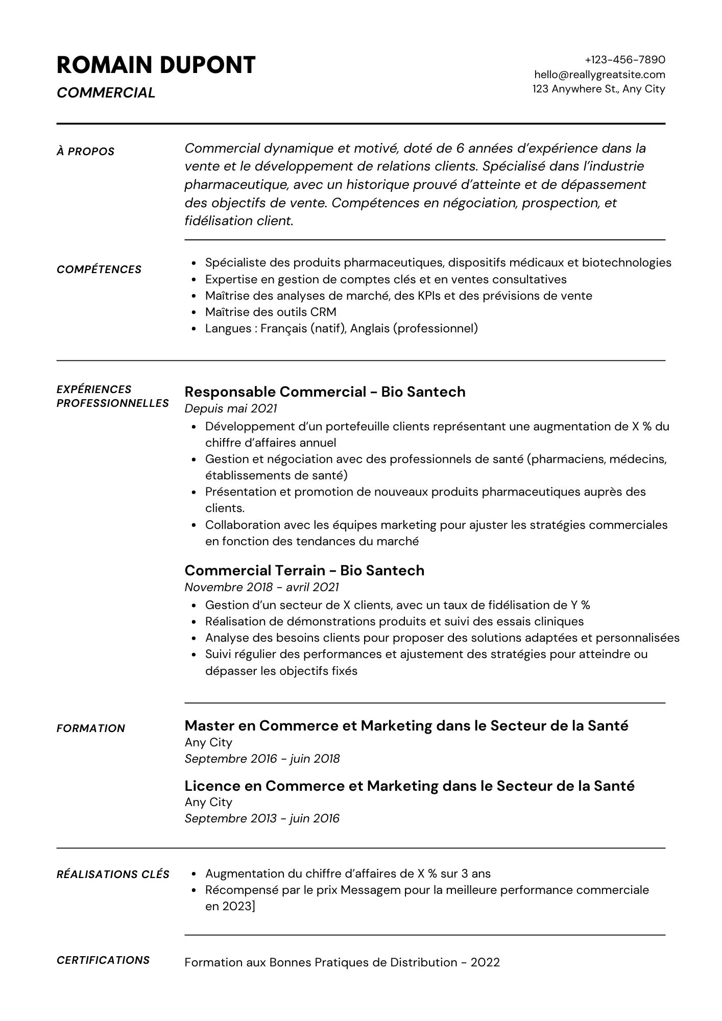 Mẫu CV chuẩn ATS dành cho ngành Kinh doanh