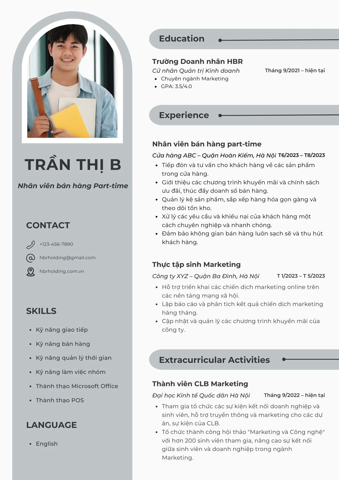 Mẫu CV dành cho vị trí nhân viên bán hàng