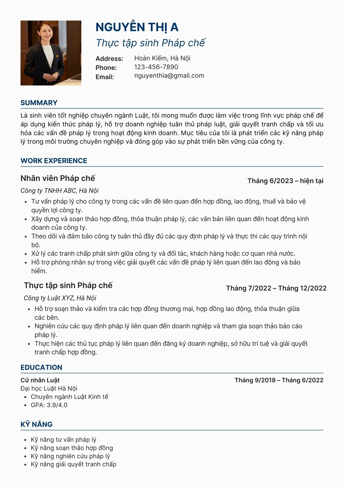 Mẫu CV thể hiện kiến thức pháp luật và soạn thảo văn bản