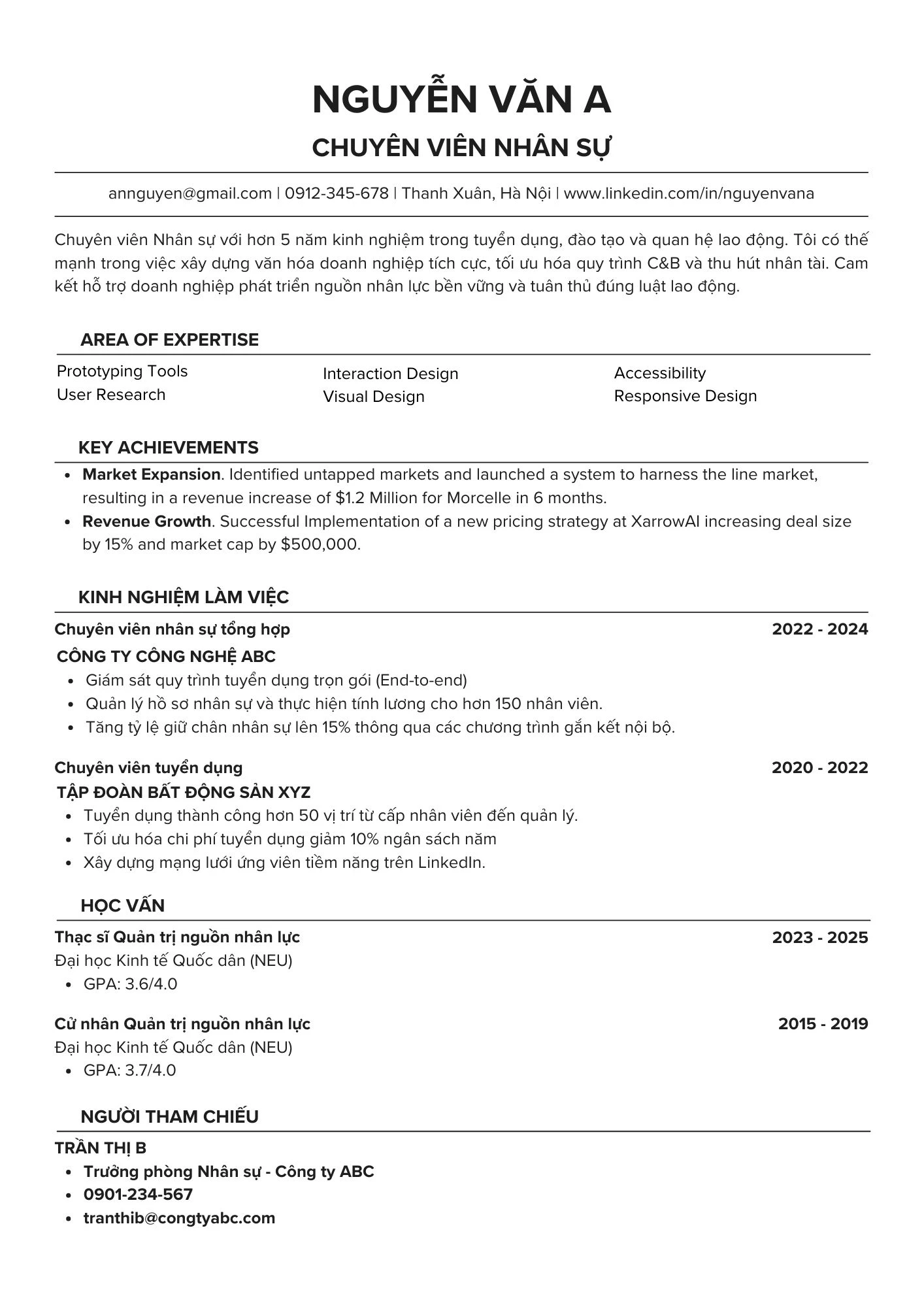 CV trình bày thông tin mạch lạc, dễ hiểu