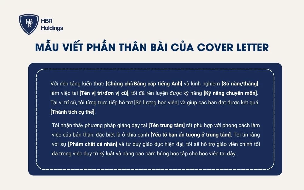 Mẫu viết phần thân bài của Cover Letter