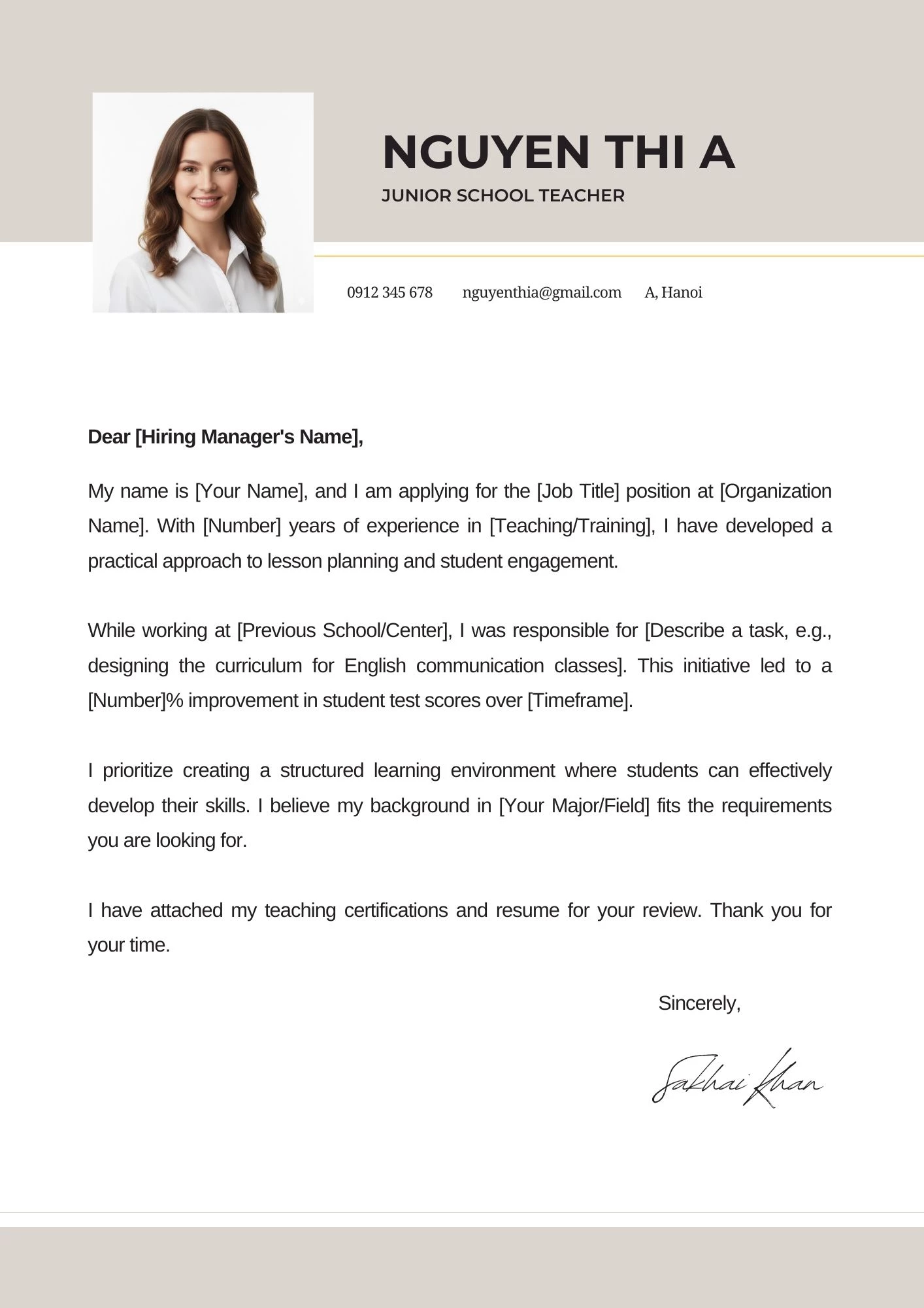 Mẫu Cover Letter tiếng Anh dành cho ngành Giáo dục & Đào tạo