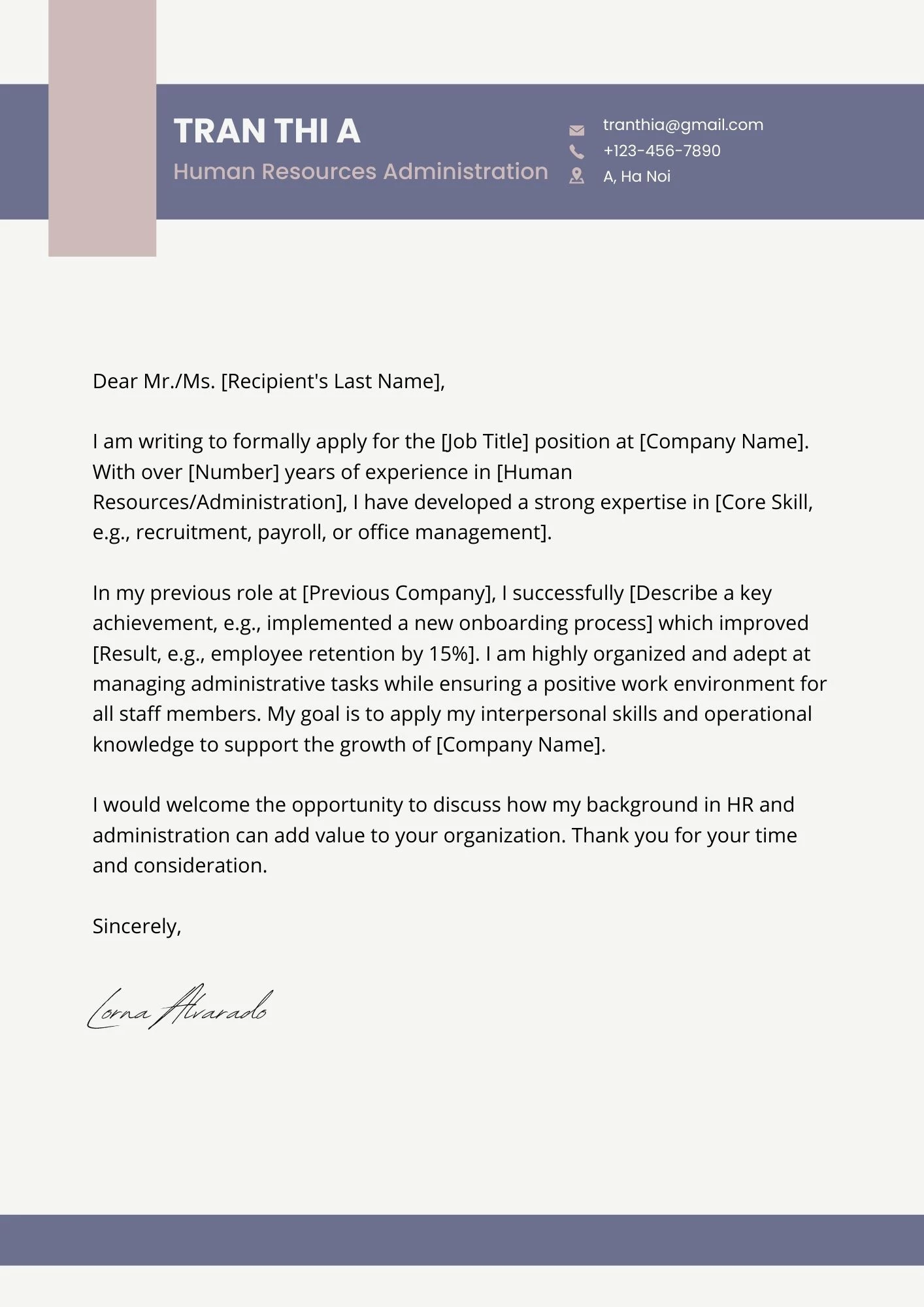Mẫu Cover Letter tiếng Anh dành cho ngành Hành chính - Nhân sự