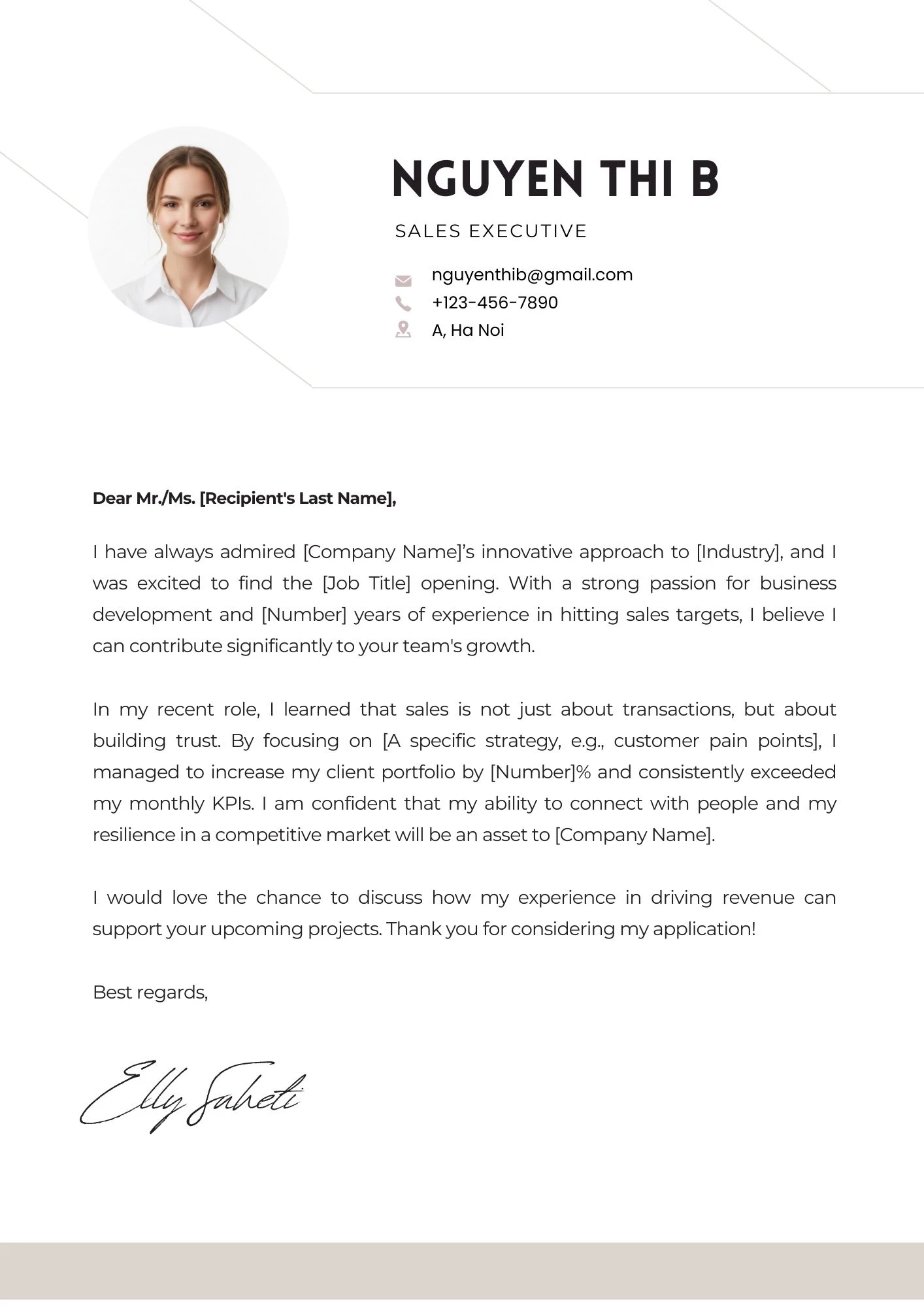 Mẫu Cover Letter tiếng Anh dành cho ngành Kinh doanh – Bán hàng