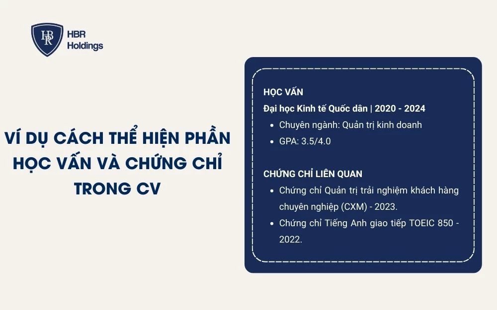 Ví dụ cách thể hiện phần Học vấn và Chứng chỉ trong CV