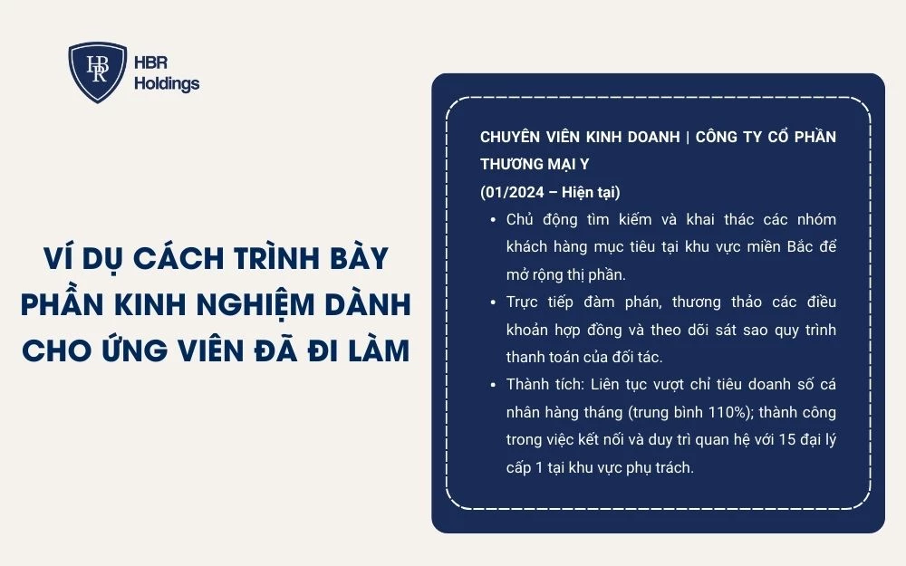 Ví dụ cách trình bày phần kinh nghiệm dành cho ứng viên đã đi làm
