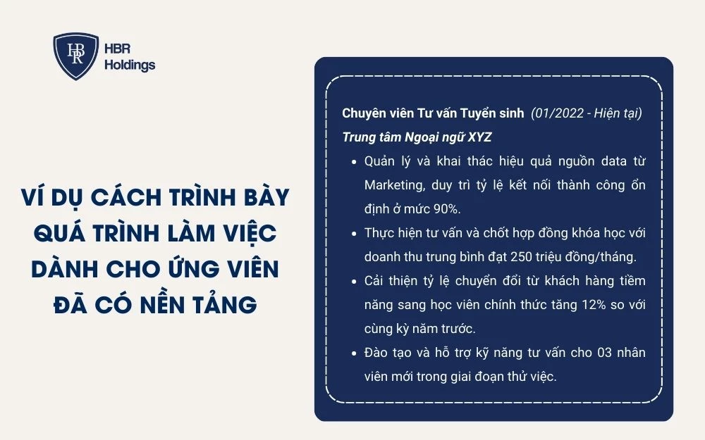 Ví dụ cách trình bày quá trình làm việc dành cho ứng viên đã có nền tảng
