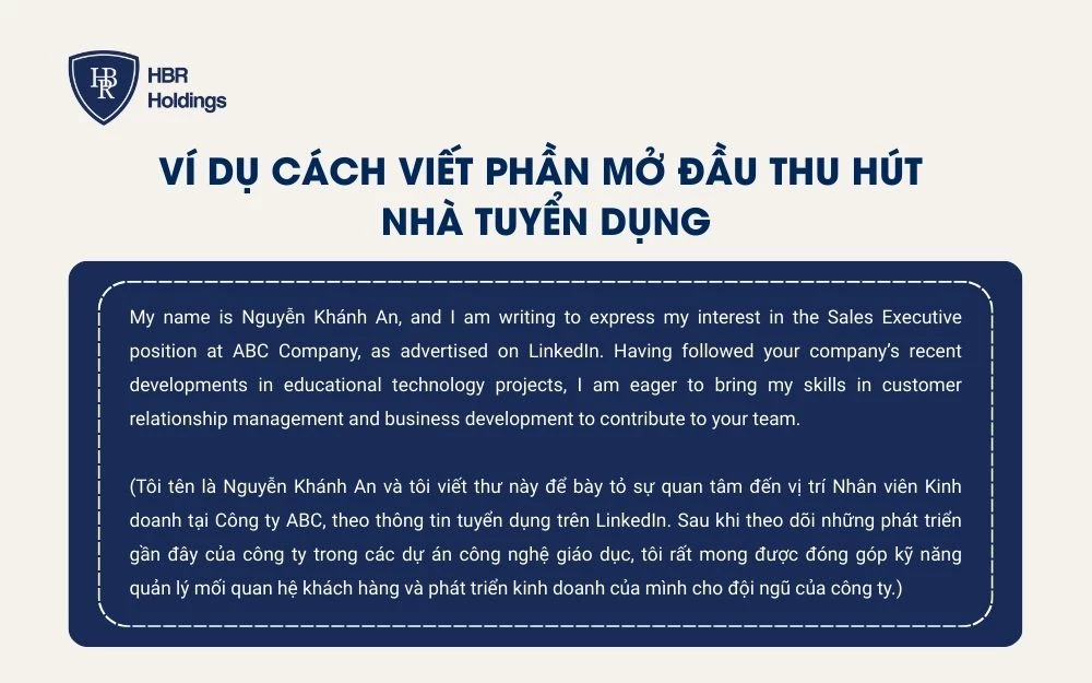 Ví dụ cách viết phần mở đầu thu hút nhà tuyển dụng