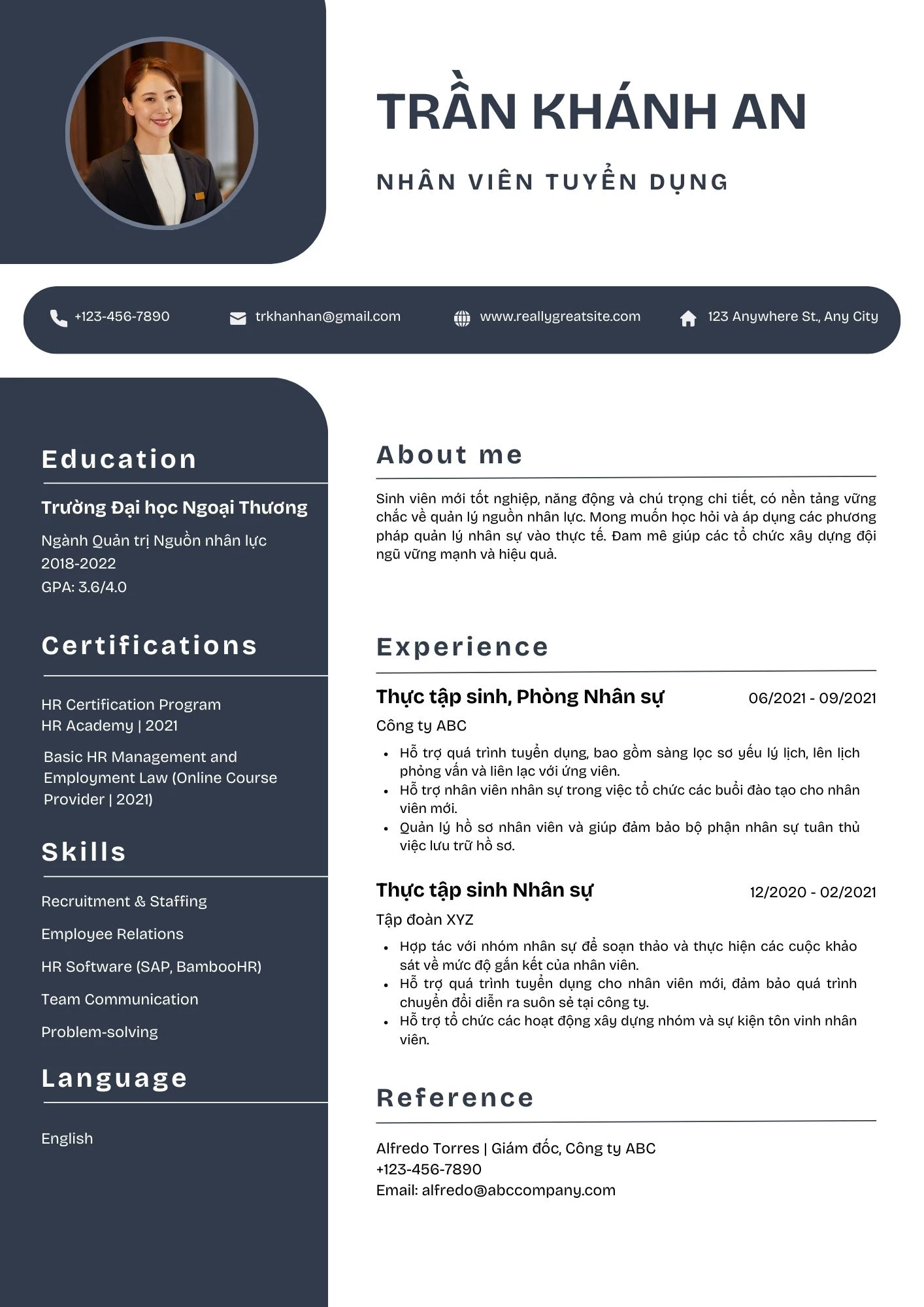 Mẫu CV cho sinh viên mới ra trường ngành Hành chính - Nhân sự