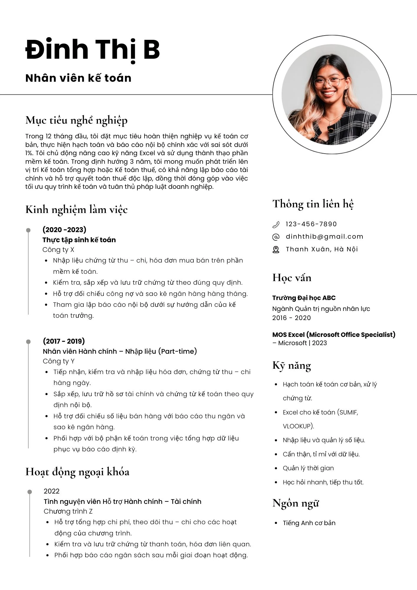 Mẫu CV cho sinh viên mới ra trường ngành Kế toán