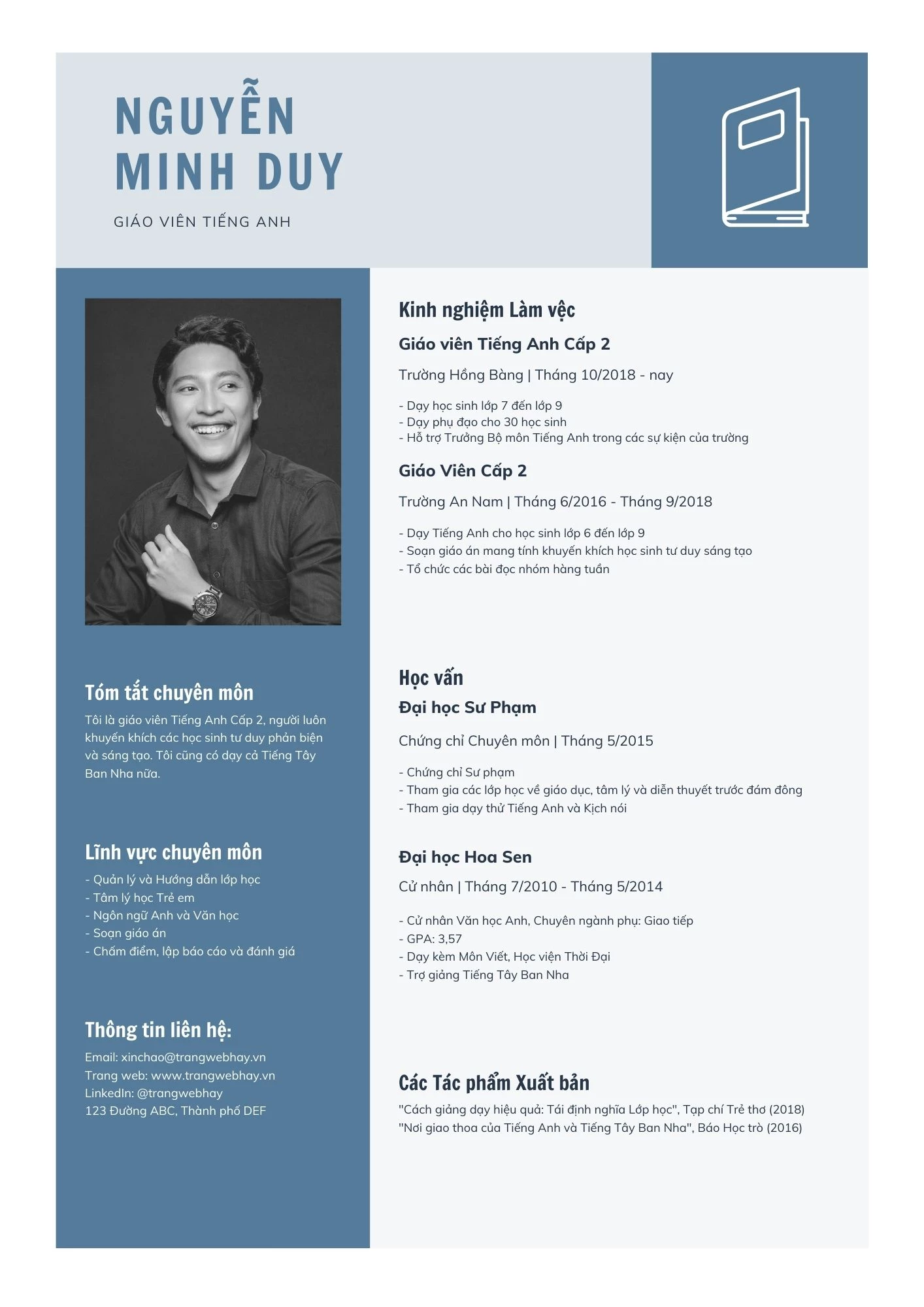 Mẫu CV giáo viên tiếng Anh dành cho người có nhiều kinh nghiệm