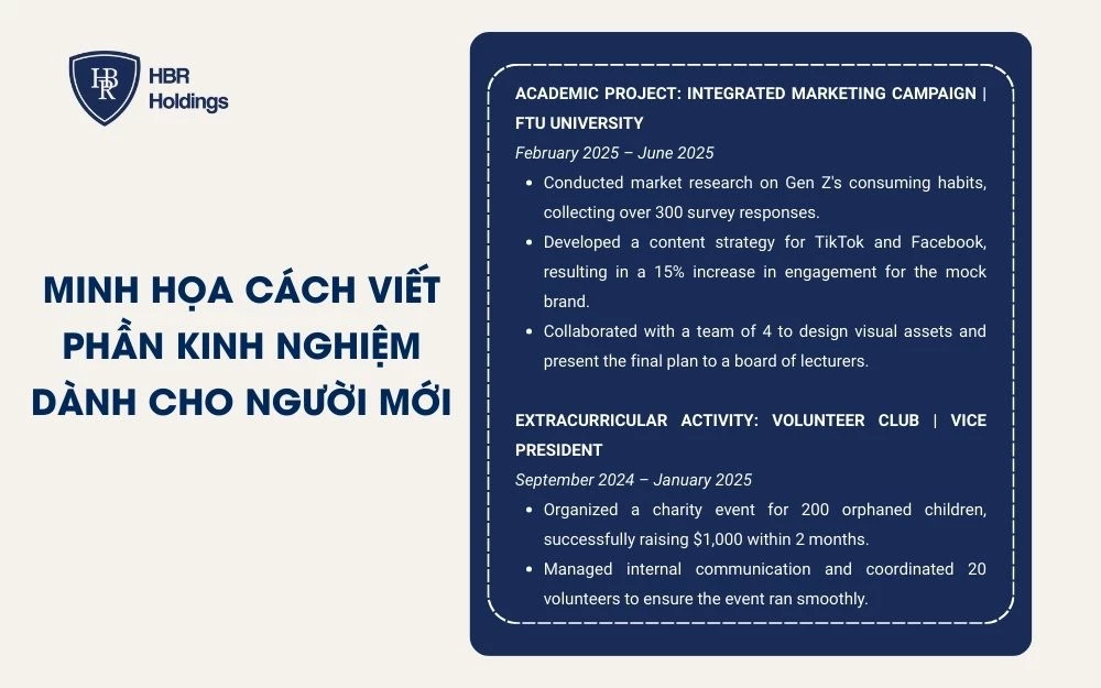Minh họa cách viết phần kinh nghiệm dành cho người mới