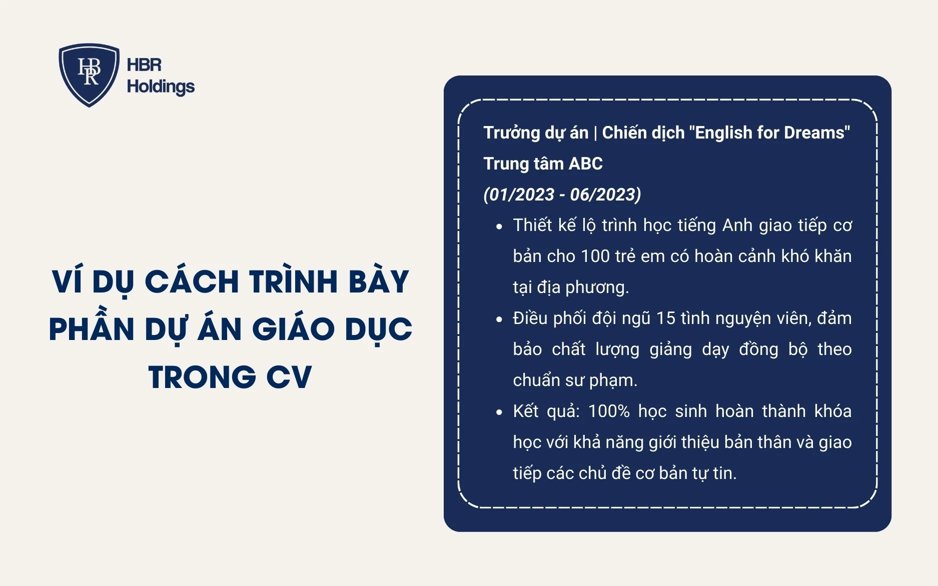 Ví dụ cách trình bày phần dự án giáo dục trong CV