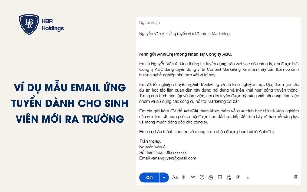 Ví dụ mẫu email ứng tuyển dành cho sinh viên mới ra trường