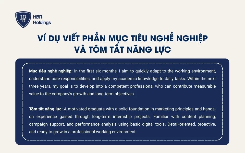 Ví dụ viết phần Mục tiêu nghề nghiệp và Tóm tắt năng lực