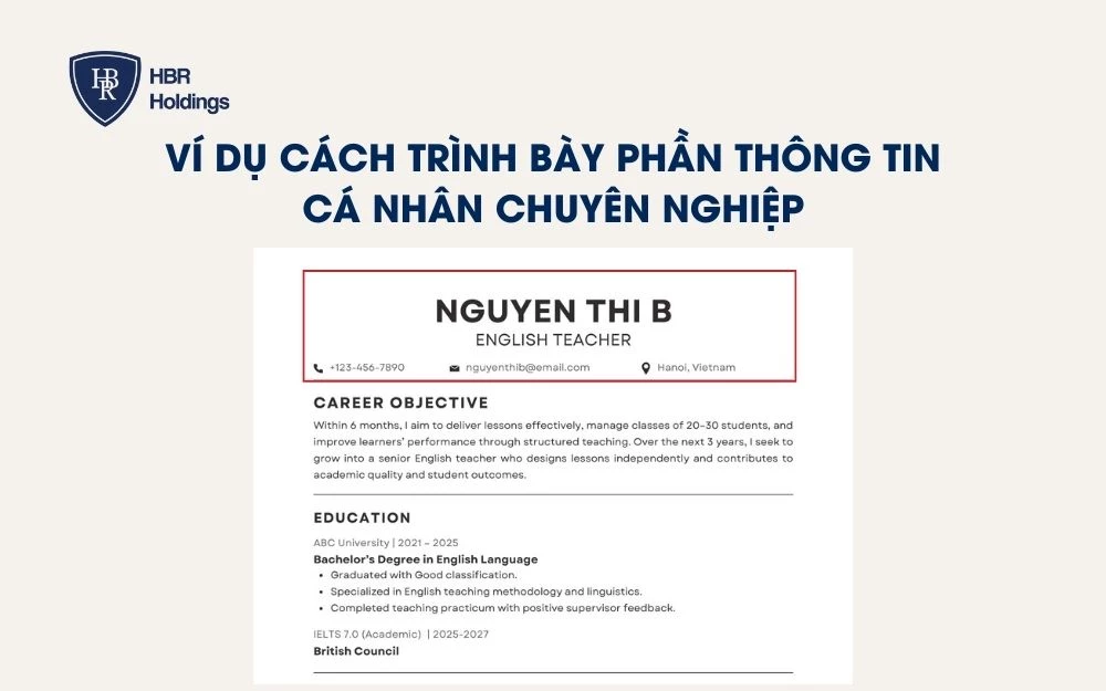 Ví dụ cách trình bày phần thông tin cá nhân chuyên nghiệp