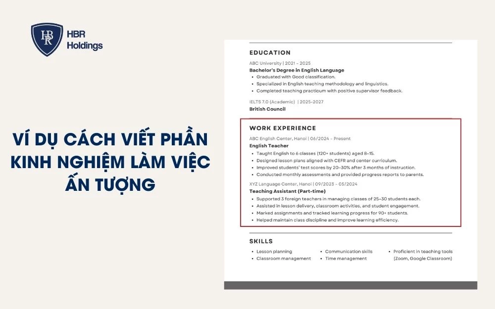 Ví dụ minh họa cách viết phần kinh nghiệm làm việc ấn tượng