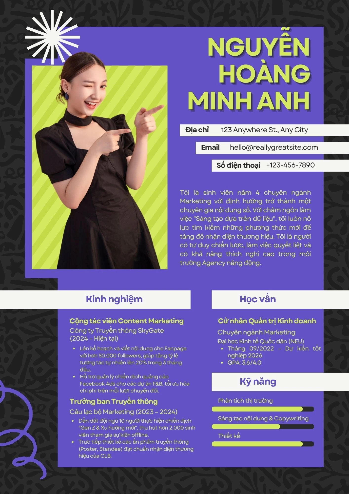 Mẫu CV thực tập sinh Marketing (Marketing Intern)