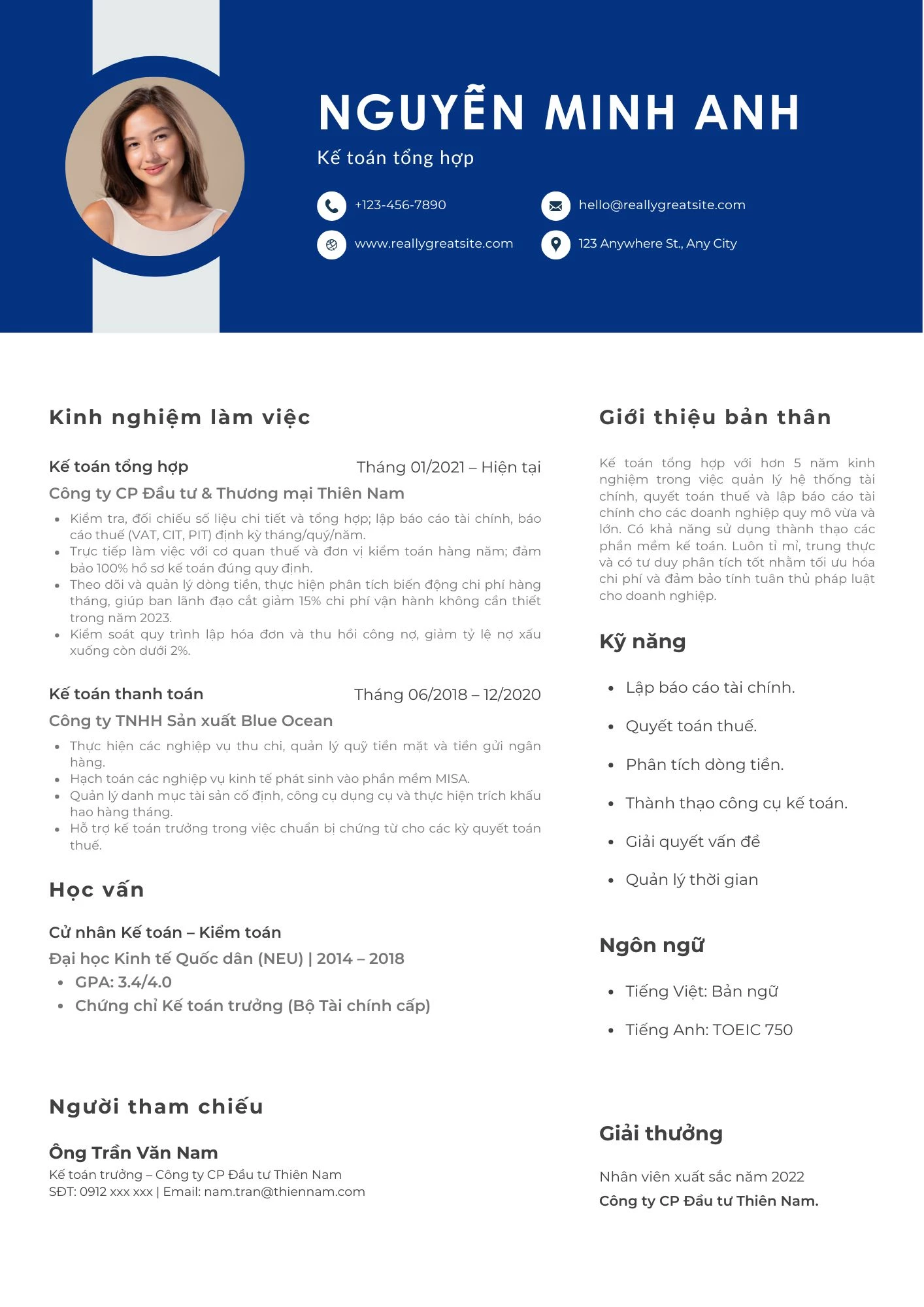 Mẫu CV Kế toán tổng hợp