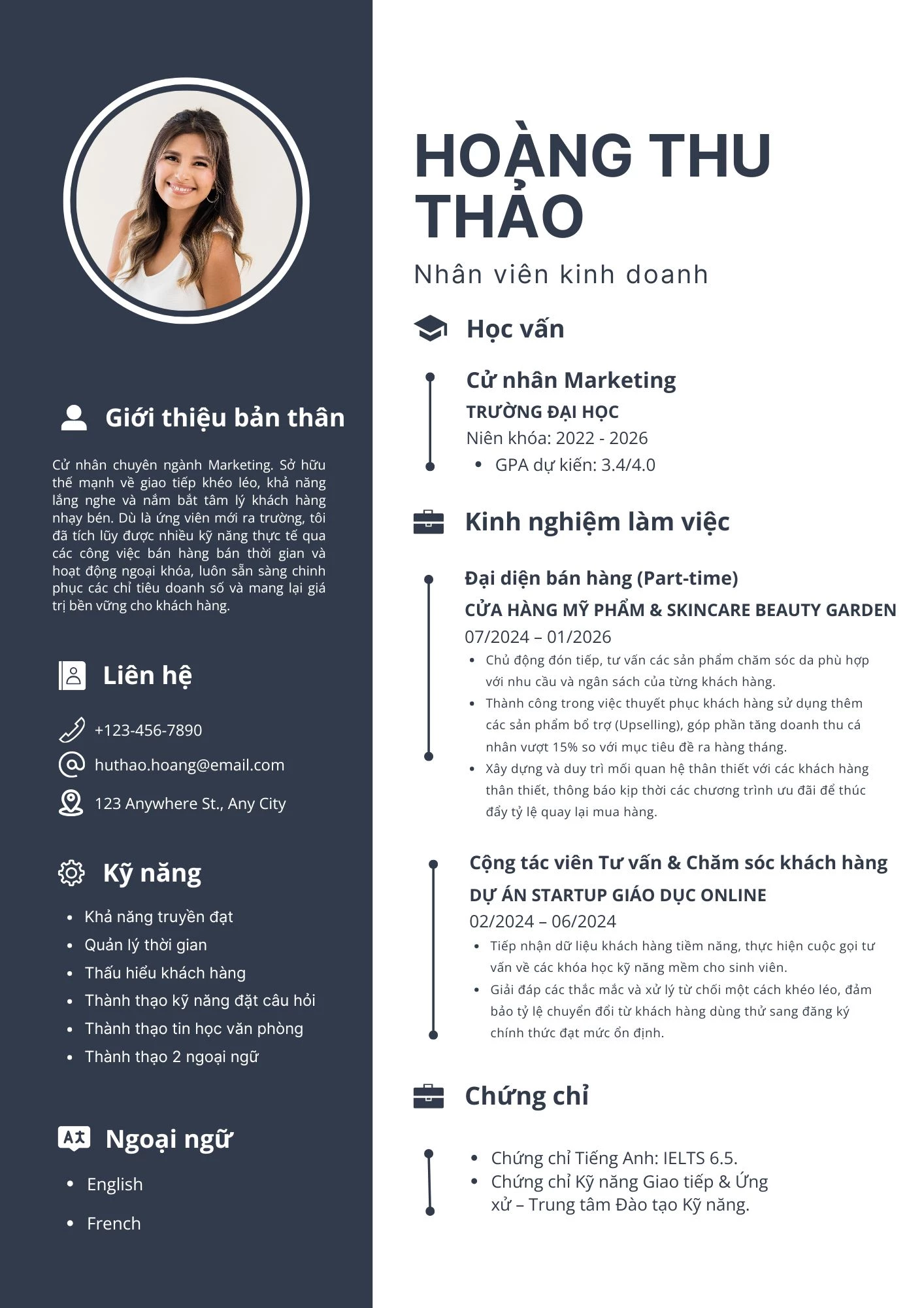 Mẫu CV nhân viên kinh doanh dành cho ứng viên chưa có kinh nghiệm