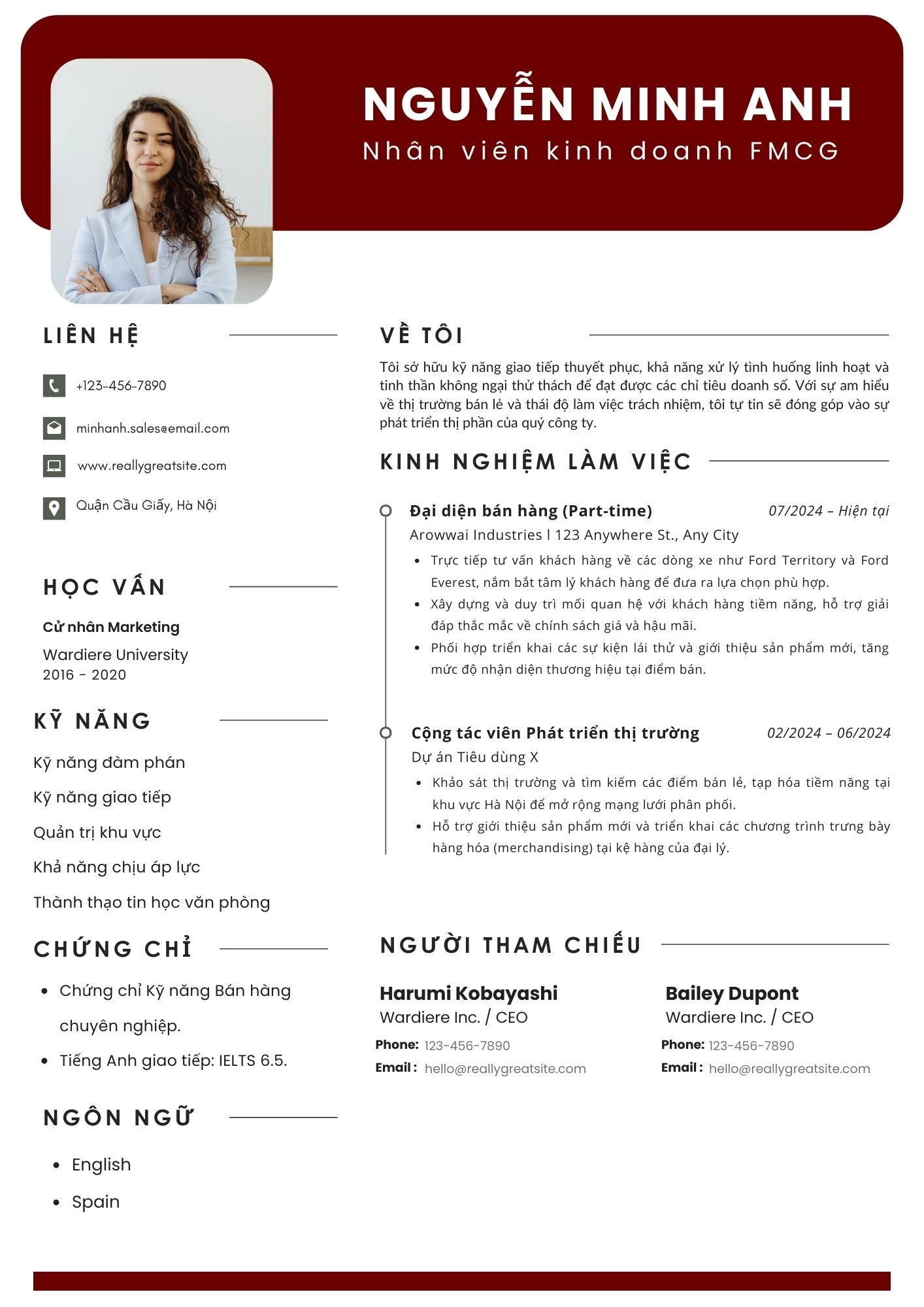 Mẫu CV nhân viên bán hàng ngành FMCG