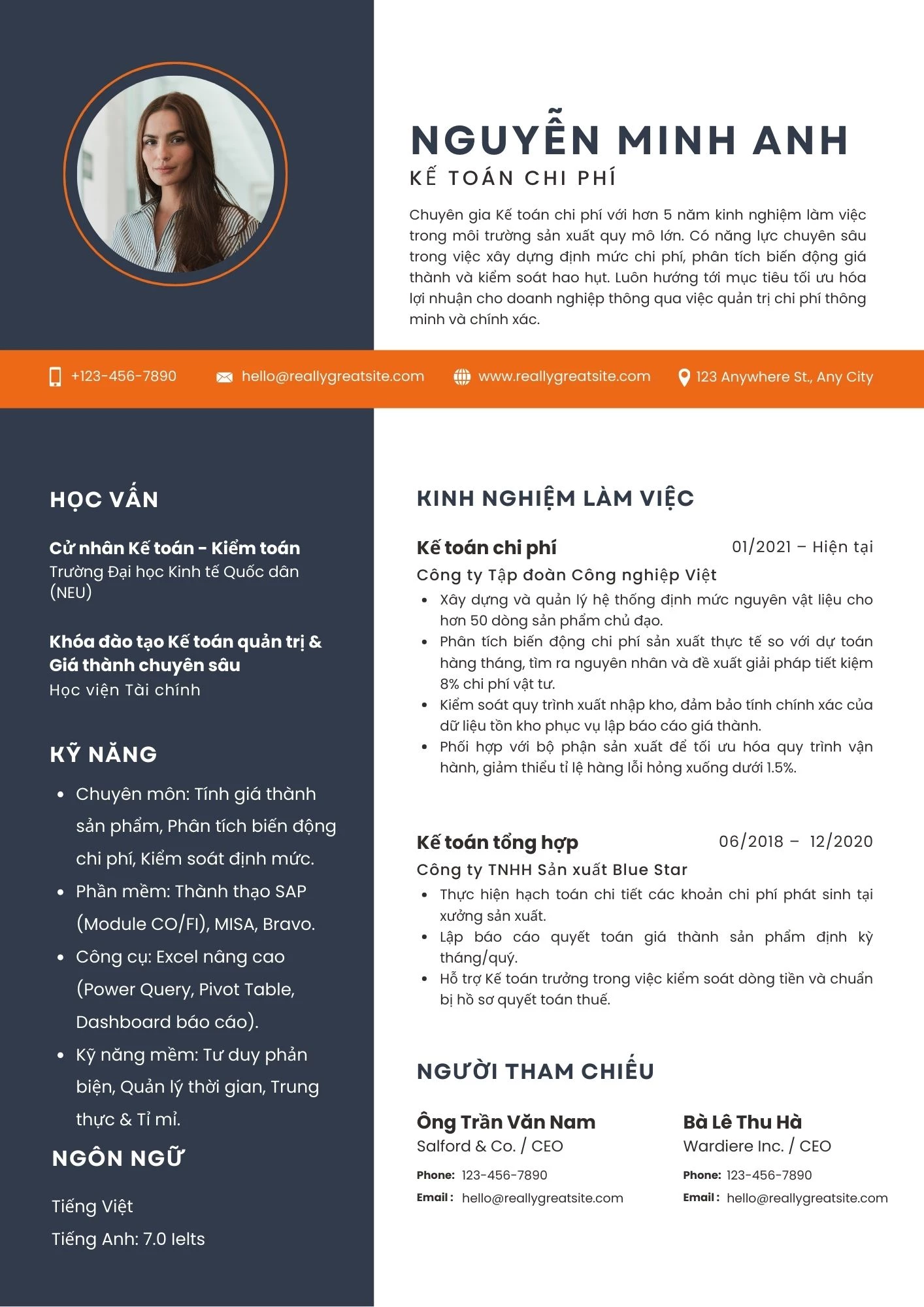 Mẫu CV Kế toán chi phí