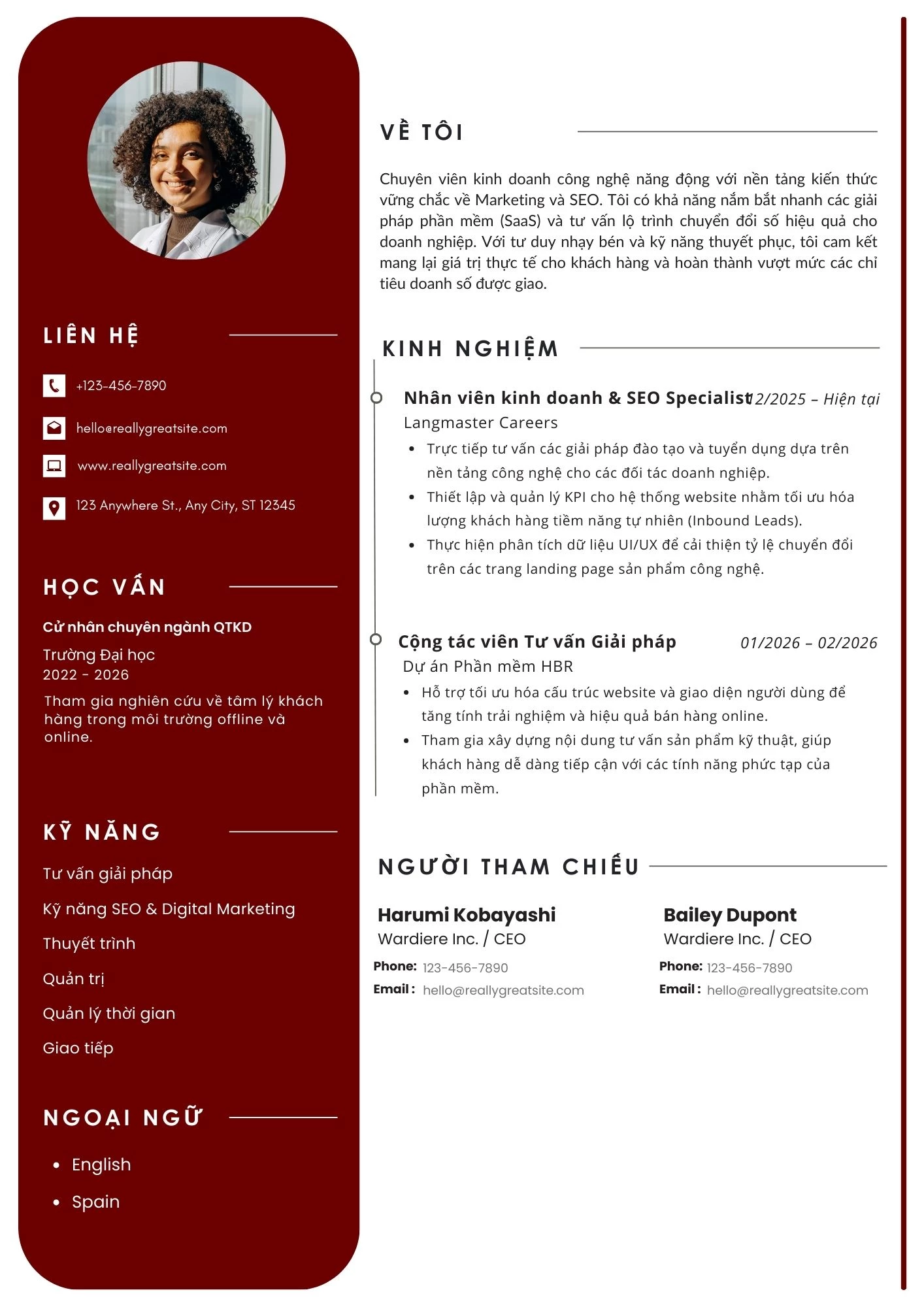 Mẫu CV nhân viên kinh doanh ngành Công nghệ