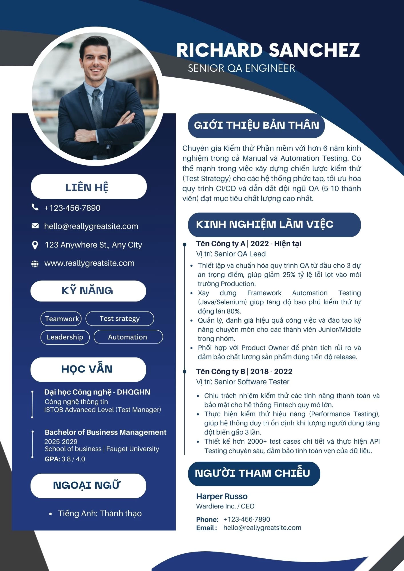 Mẫu CV Tester có kinh nghiệm cho vị trí senior