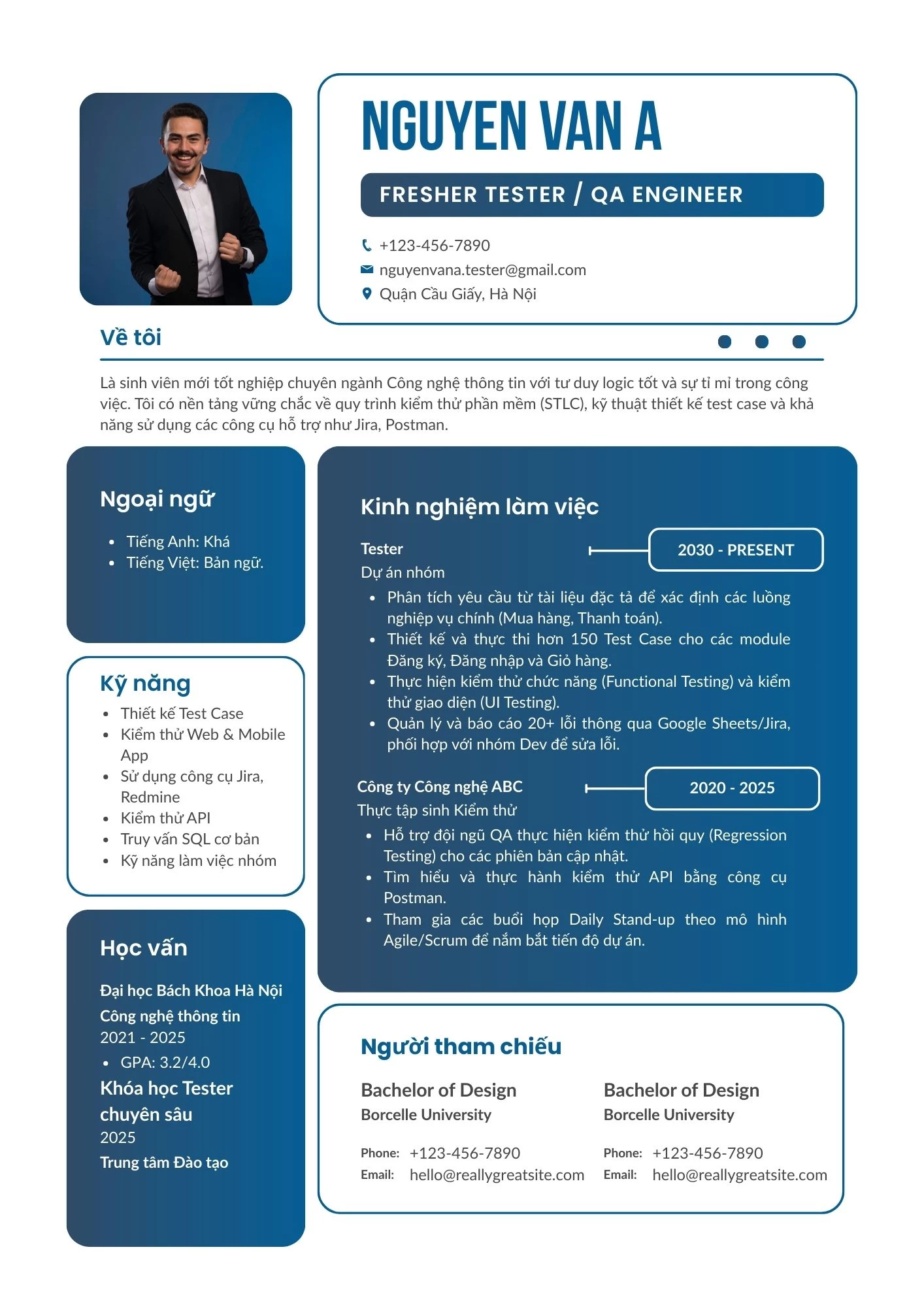 Mẫu CV Tester chưa có kinh nghiệm hoặc sinh viên mới ra trường