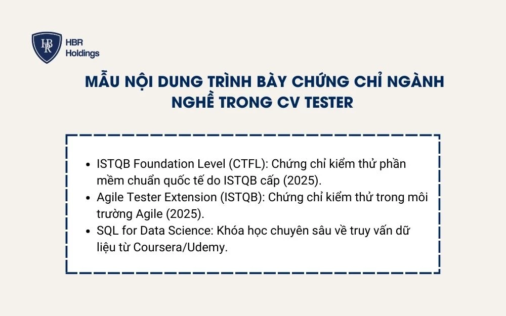 Mẫu nội dung trình bày chứng chỉ ngành nghề và trình độ ngoại ngữ bổ trợ