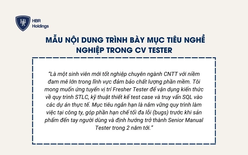 Mẫu nội dung trình bày mục tiêu nghề nghiệp Tester trong CV