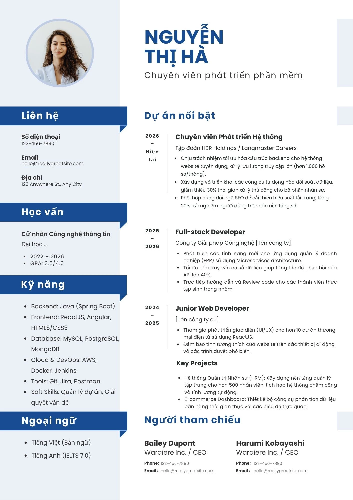 Mẫu CV IT đã có kinh nghiệm