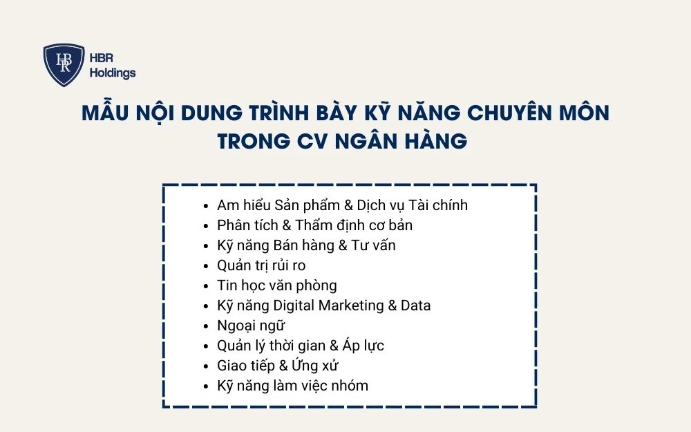 Mẫu nội dung trình bày kỹ năng chuyên môn trong CV Ngân hàng