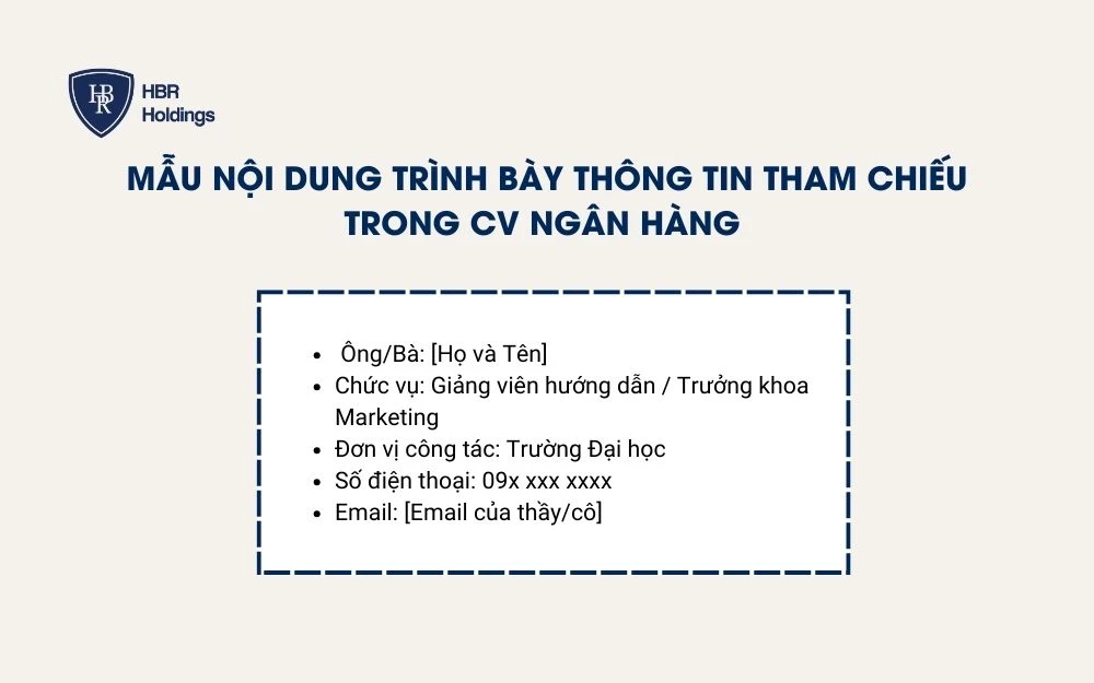 Mẫu nội dung trình bày thông tin tham chiếu trong CV Ngân hàng