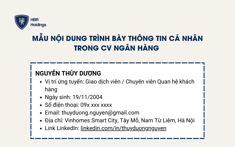Mẫu trình bày thông tin cá nhân trong CV Ngân hàng