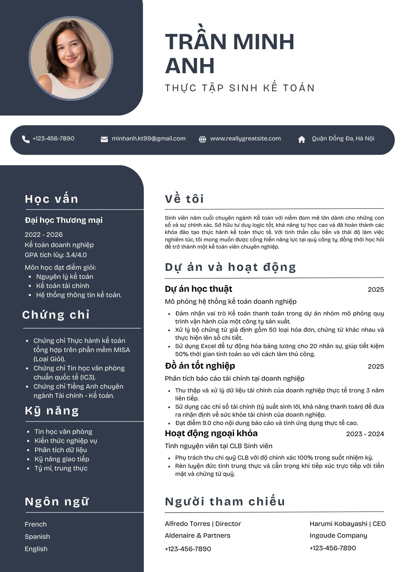 Mẫu CV thực tập sinh kế toán cho ứng viên chưa có kinh nghiệm