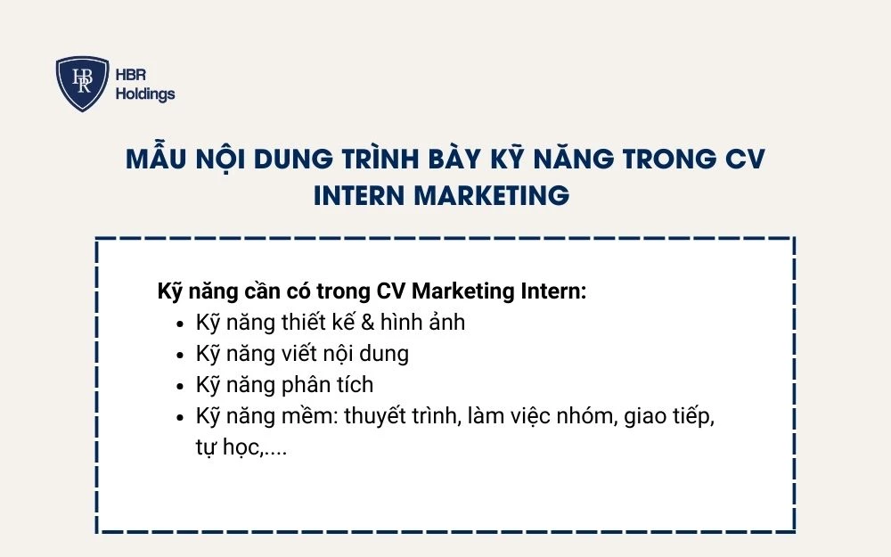 Mẫu nội dung trình bày kỹ năng trong CV Intern Marketing